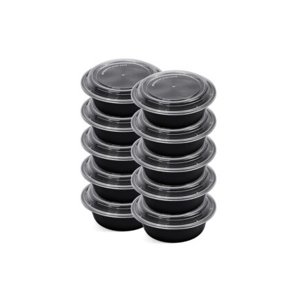 Black Base Round Container 32 oz with Lids 20 Pieces